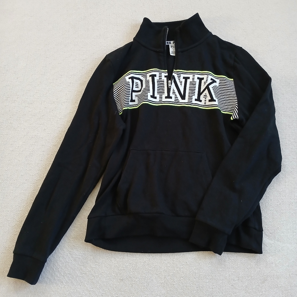 PINK ♡ quarter zip sweatshirt neon white logo medium victorias secret